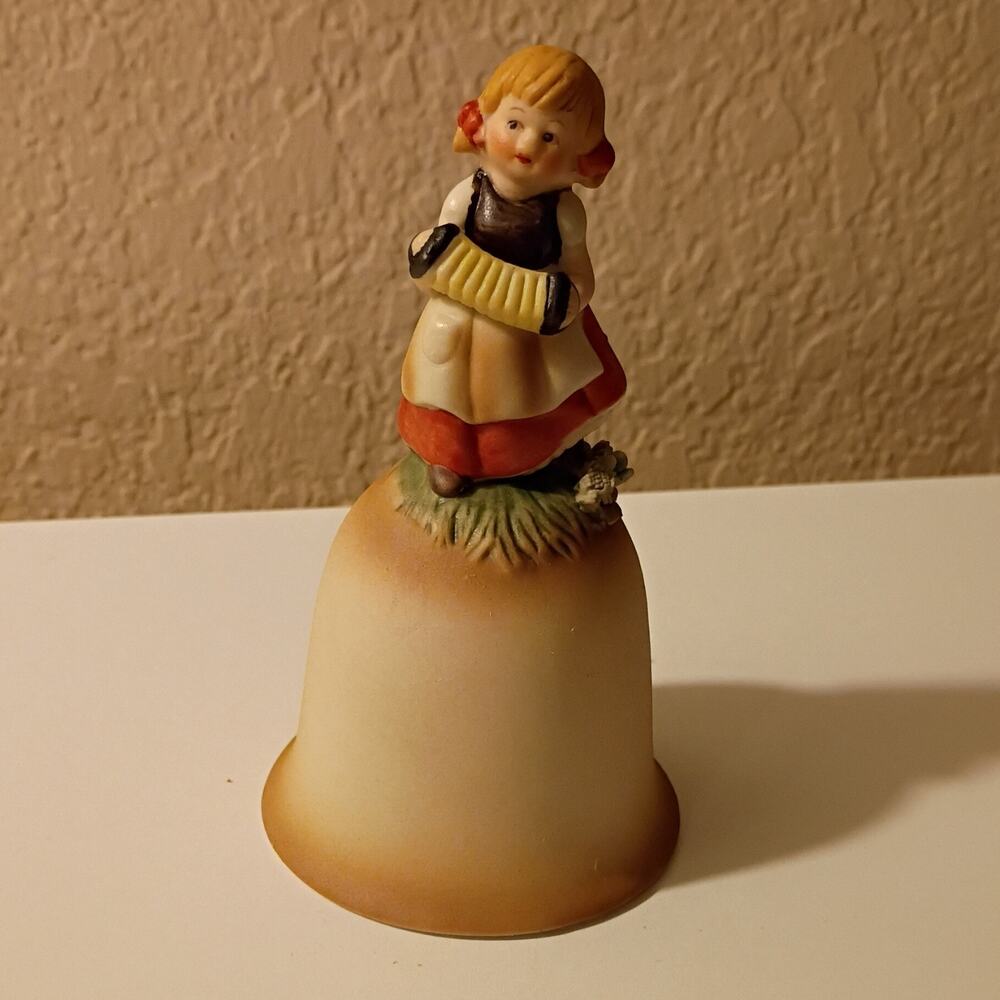 Napco Porcelain Hand Painted Bell Figurine Girl with Accordion